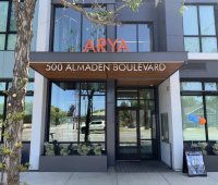 Entrance to Arya Apartments, a new 87-unit complex located on Almaden Boulevard in San Jose